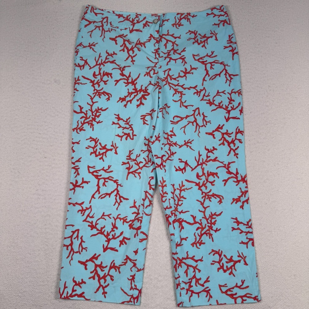 J McLaughlin Pants Women's 12 Cropped Straight Coral Print Beach Vacation Resort